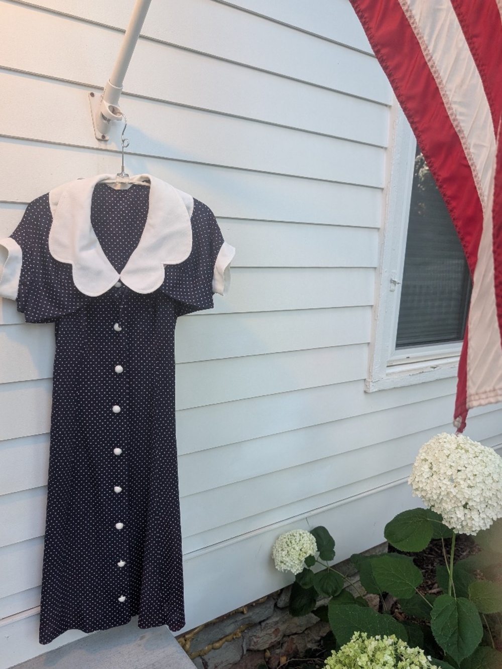 Navy with White Polka-Dot 2-piece Dress/Shrug Set